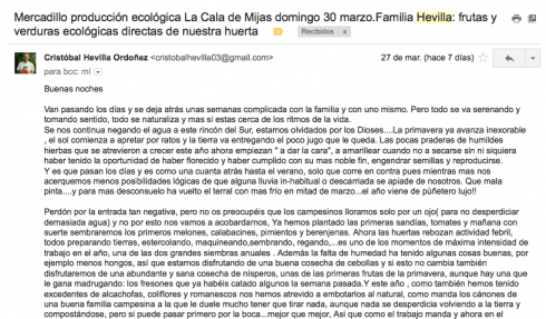 captura de email de Cristobal